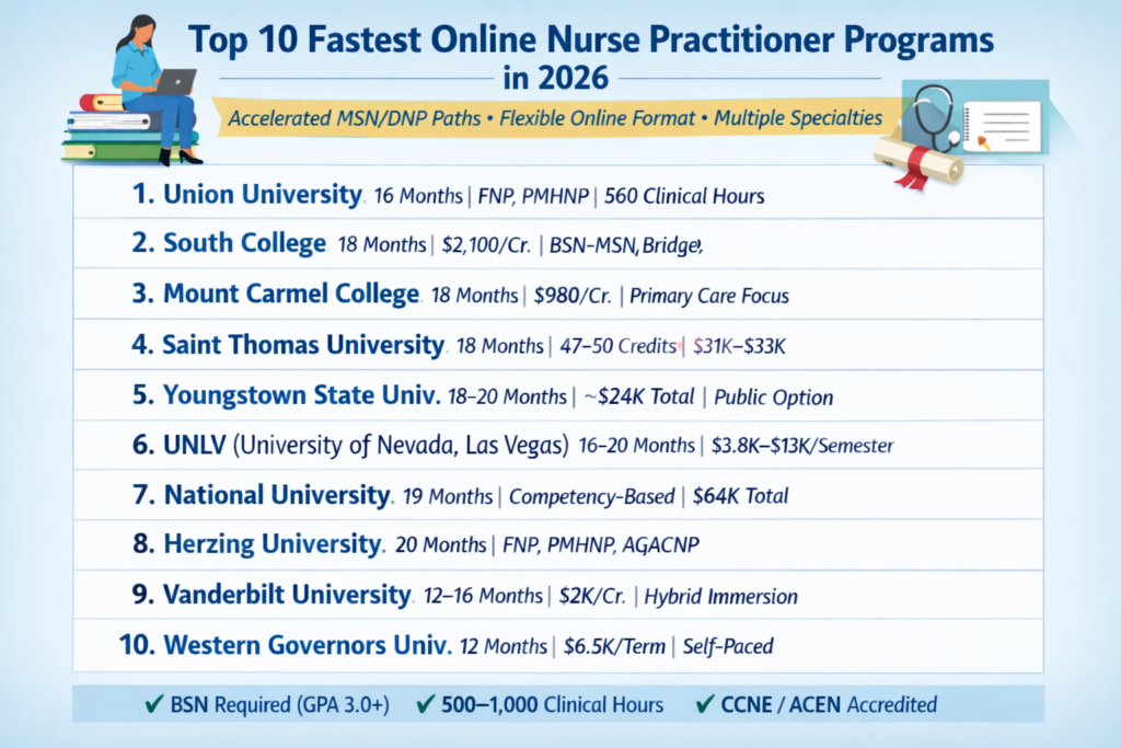 Top 10 Shortest Online Nurse Practitioner Programs 2026 (16 Months or Less)